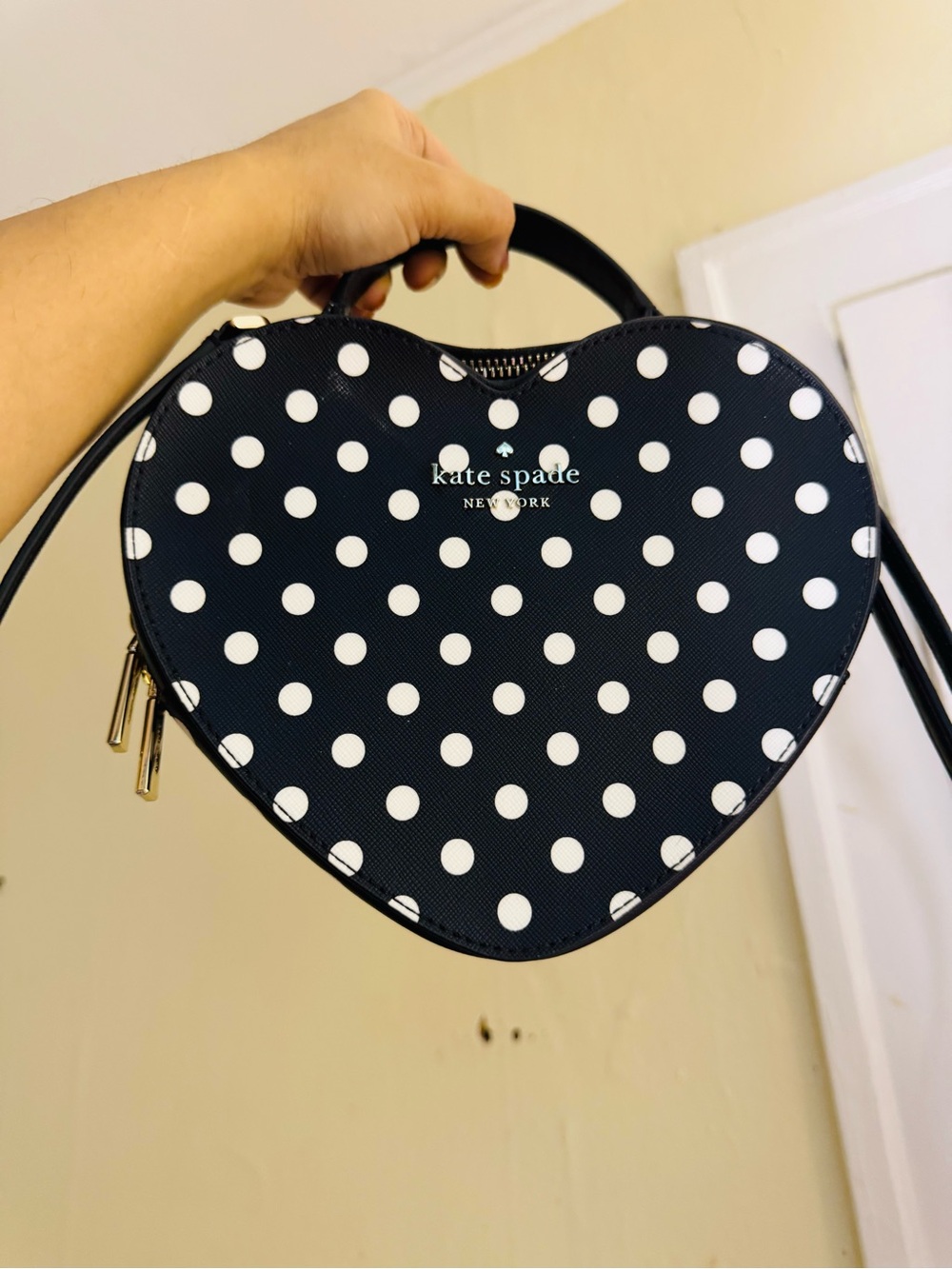 kate spade Black and White Polka Dot Heart Crossbody